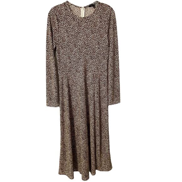 Banana Republic NWOT Animal Print Fit & Flare Dress Women's Medium Tan Midi - Picture 1 of 8
